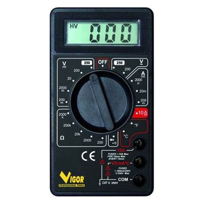 Vigor 35605-10 Sirio Tester Digitale 250V Tensione Continua Alternata Resistenza 200-2000 kOhm Test Diodo