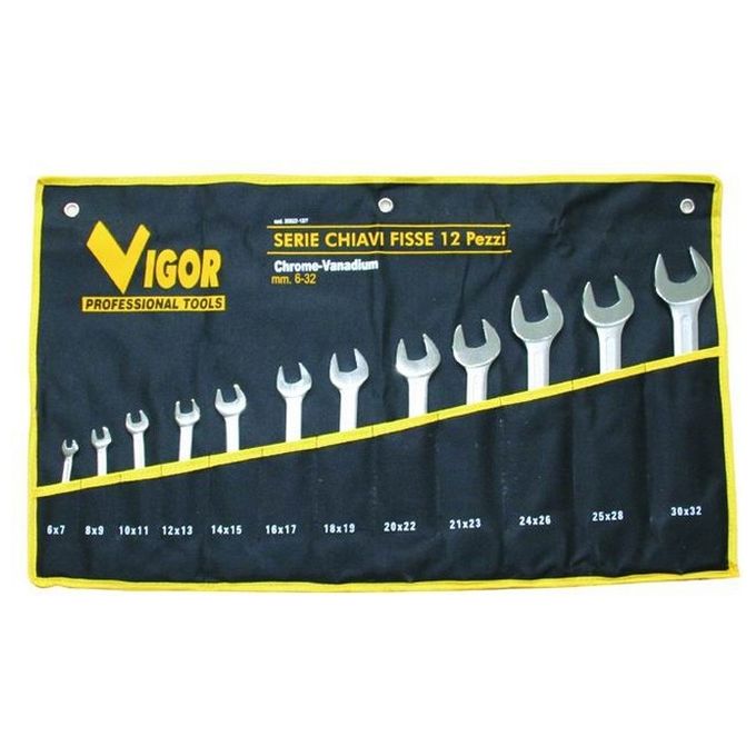 Vigor 35822-12 Serie Chiavi Fisse CrV DIN 3110 12 Pezzi 6-32 mm colore Nero