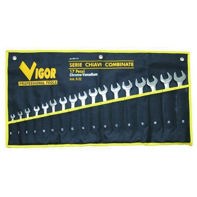 Vigor 35827-17 Serie Chiavi Combinate CRV DIN3113 17 pezzi 6-22 mm