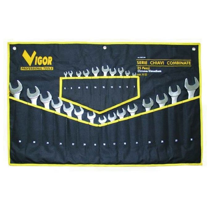 Vigor 35827-25 Serie 25 Chiavi Combinate CrV Durezza HRC 40-50 Finitura Satinata 25 Pezzi da 6-32 mm colore Acciaio