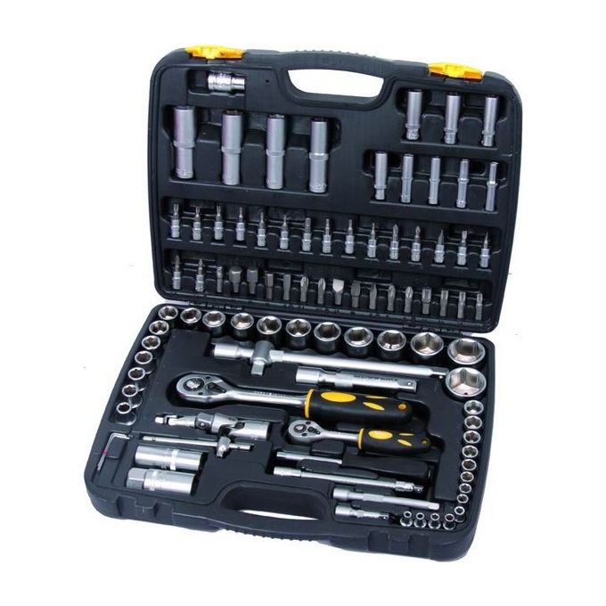 Vigor CRV 1-4-1-2 Set Valigetta Chiavi a Bussola 94 Pezzi in Acciaio Chrome-Vanadium con Cricchetti SoftGrip e Accessori colore Nero
