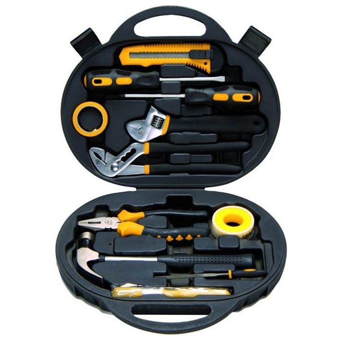Vigor 3648005 Set Utensili Valigetta 12 Pezzi con Cacciavite Pinza Martello Lima e Accessori colore Nero