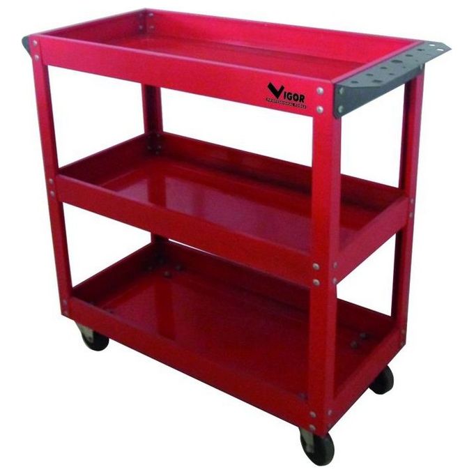 Vigor 3649503 Trolly Carrello Portautensili 3 Ripiani Fissi Acciaio Portata 150 Kg colore Rosso