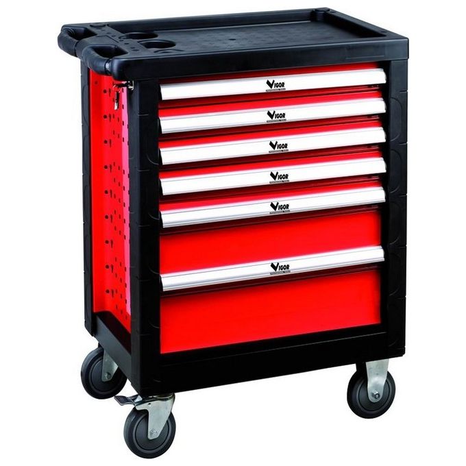 Vigor Blinky Carrello Portautensili Big Vuoto 6 Cassetti Acciaio Verniciato 4 Ruote con Freno 77x46x89 cm