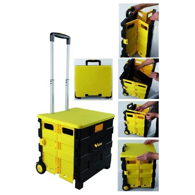 Vigor 4054205 Quick Carrello Portautensili Pieghevole Manico Telescopico 2 Ruote Carico 35 Kg 45x38x98 cm