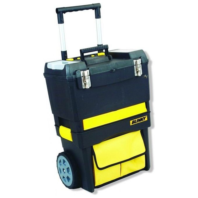 BLINKY 40542-10 Tool-Box Carrello Portautensili in Polipropilene con Ruote Vassoio Estraibile Cassetto Girevole Doppio Scomparto Tasca Esterna Tessuto colore Nero