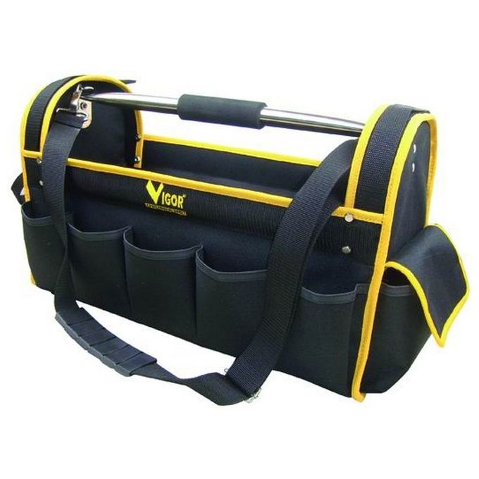 Vigor 40567-15 Orione Borsa Portautensili 10 Tasche Esterne 1 Tasca Chiusa 21 Fasce Elastiche Interne Impugnatura Soft-Grip Tracolla colore Nero