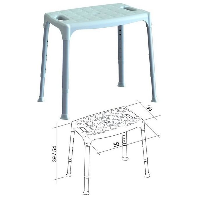 K Design 93521 Sedia da Doccia Regolabile Altezza 39-54 cm Portata 120 kg Seduta Antiscivolo e Forata Gambe in Alluminio Anodizzato colore Bianco