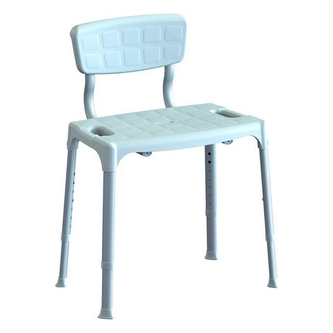 K Design EH-SSB-PP-BX Sedia da doccia con schienale regolabile in altezza da 39 a 54 cm seduta forata antiscivolo gambe in alluminio anodizzato portata 150 kg colore Bianco
