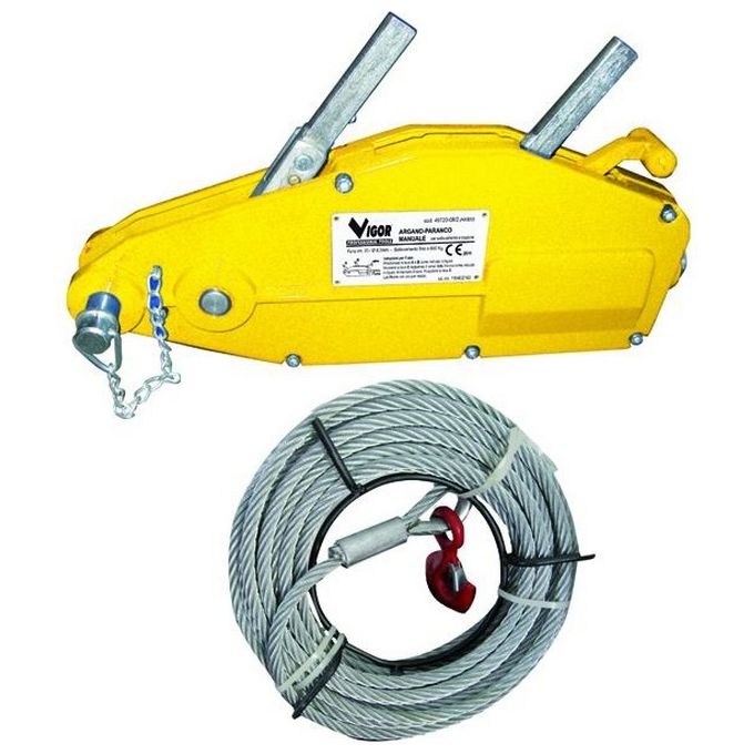 Vigor 4972008 Argano Paranco Manuale con Fune 20 m Capacita' 800 Kg Diametro Fune 8.3 mm colore Giallo