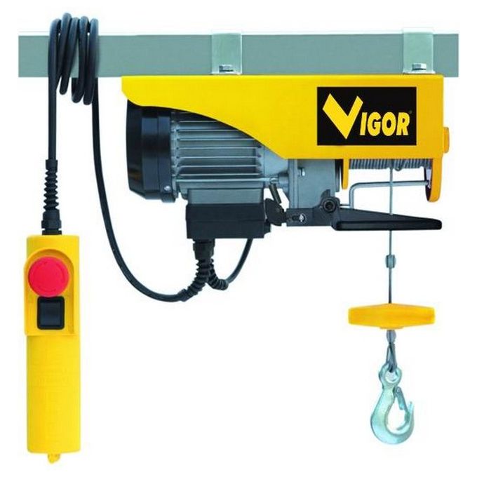 Vigor 49730-20 Paranco Elettrico 200 kg Raddoppiabile a 400 kg con Carrucola Motore 750 W 220 V Cavo 4,0 mm 12 m colore Nero