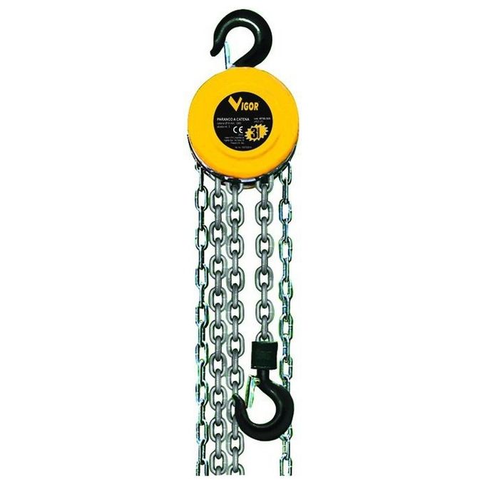 Vigor VPC-2T Paranco manuale a catena 2000 Kg con alzata 2,5 m rocchetto in acciaio a 5 impronte catena a maglie calibrate ganci ad alta resistenza colore Nero