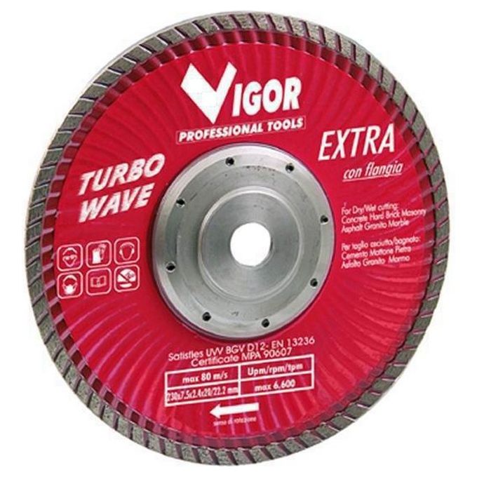 Vigor 5281520 Turbo-Wave Disco Diamantato Taglio a Secco 230 mm 80 m-s 6000 rpm colore Rosso