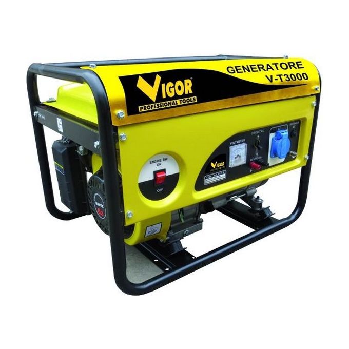 Vigor V-T3000 4T Generatore di corrente 2700 VA 220 V Motore 4 tempi Serbatoio 15 L Raffreddamento ad aria Peso 35 Kg colore Nero