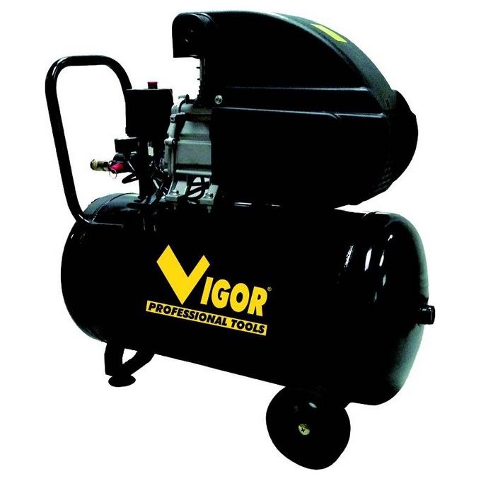 Vigor Compressore 230V VCA-50L 1 Cilindro Direttamente 2Hp Capacita' 50 Litri Ottimo per Fai da Te in Giardino e Officina