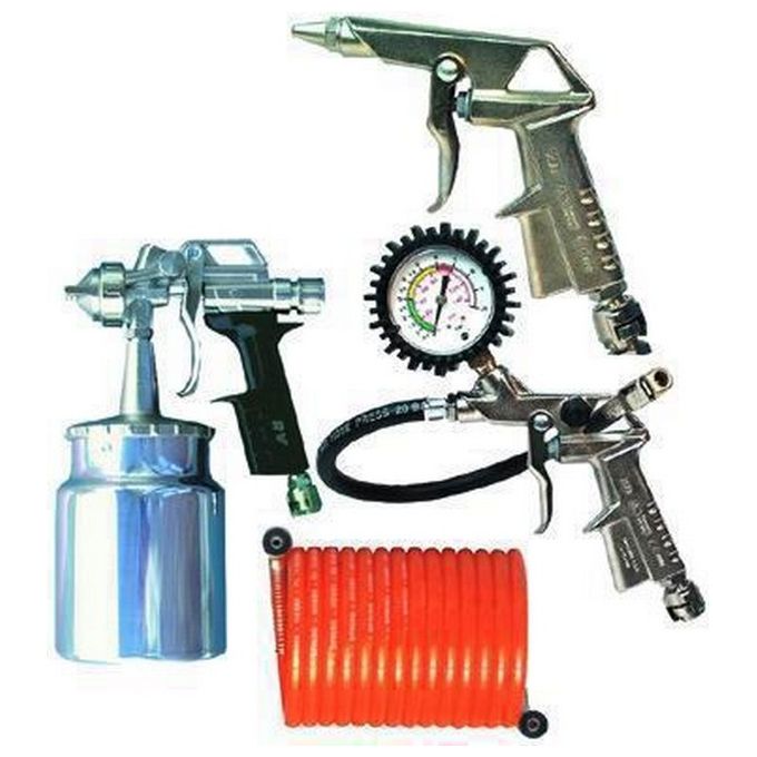 ANI 5656710 Kit per Compressori Selena KB4 4 Pezzi con Aerografo Pistola Gonfiaggio Pistola Soffiaggio Tubo Rilsan Raccordato Attacco 1-2'' colore Argentato