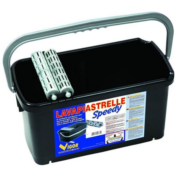 Vigor 61185-10 Lavapiastrelle Speedy Lt. 20 Capacita' 20 litri Svaso interno per raccolta sabbia Scorrimento su rulli colore Nero