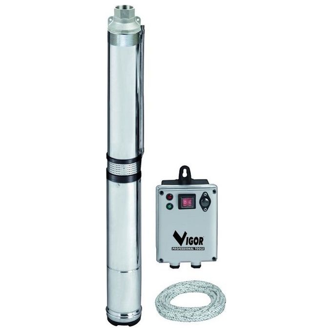Vigor 7573013 PR-065 Elettropompa Sommersa per Acque Chiare 1300 W 98 mm 65 m 230 V colore Argento