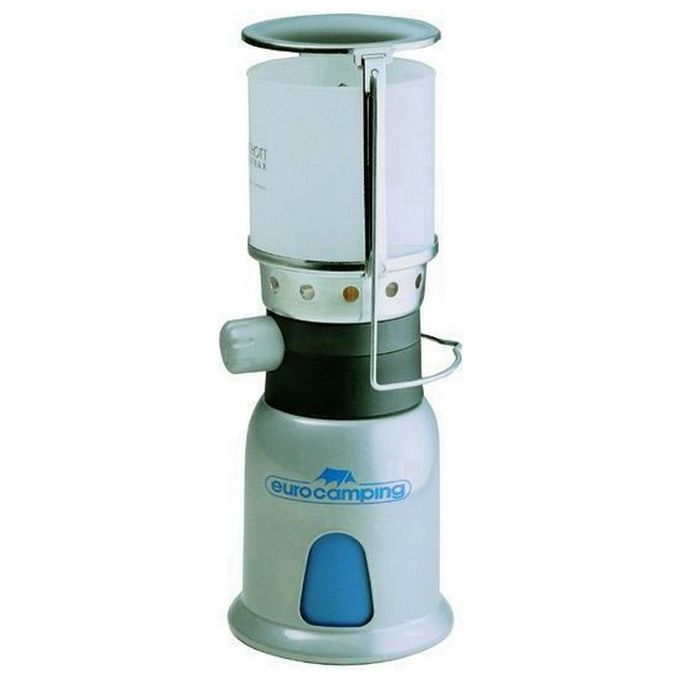 Eurocamping 1081 Lampada a Gas Portatile con Accensione Piezo 100 W Base in Metallo compatibile con Bombolette Standard usa e getta colore Acciaio