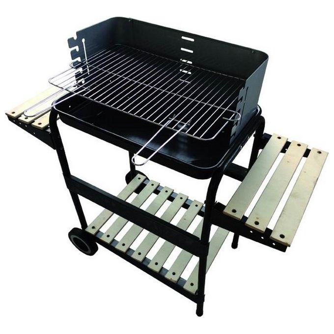 BLINKY 7879025 Barbecue a carbone con piano cottura 58x37 cm griglia cromata regolabile 3 ripiani 4 gambe 2 con ruote colore Nero