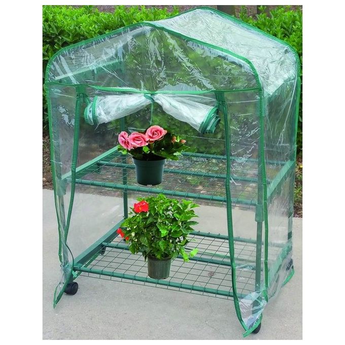 BLINKY 7972705 Serra in PVC a Casetta 2 Ripiani Struttura in Acciaio Verniciato Copertura PVC 0.8 mm con Ruote colore Verde