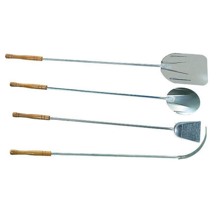 VIGOR-BLINKY ART1000 Set 4 Pale da Forno Acciaio Inox Manico Legno Pala Piatta Girapizza Paletta Brace Mezzaluna