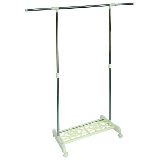 Vigor Inox 96762-20 Altair Appendiabiti Telescopico in Acciaio Inox con Piano Portascarpe e Ruote Piroettanti con Fermo Portata 20 Kg colore Acciaio