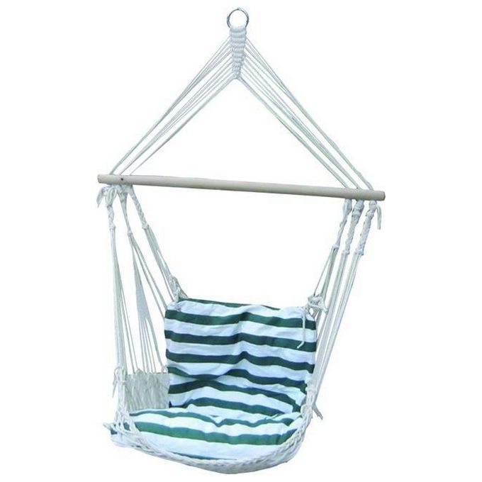 BLINKY 9691750 Amaca Modello Bali a Seduta con Cuscino Rimovibile e Gancio in Acciaio Capacita' 120 Kg Tessuto Poliestere-Cotone Colore Bianco-Verde