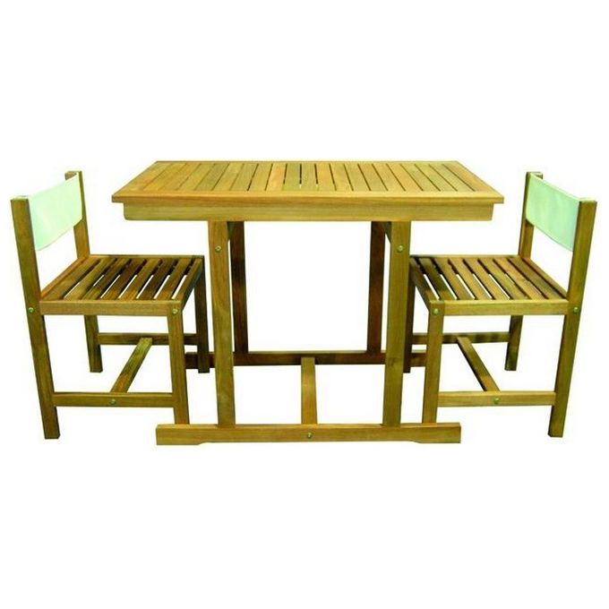 Vigor 9692120 Priamo Set Arredo Giardino 3 Pezzi Legno Acacia FSC 1 Tavolo 2 Sedie Schienale Textilene colore Natural