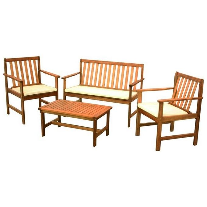 VUEMME 9692130 Vigor Set Arredo Giardino 4 Pezzi in Legno Naturale con Cuscini colore Bianco