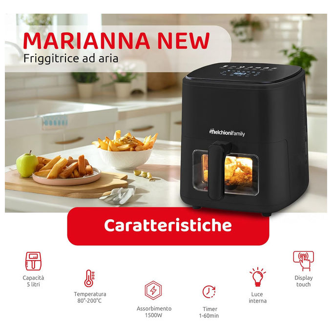 Melchioni Marianna New, Friggitrice ad Aria, 5 Litri, Display Touch