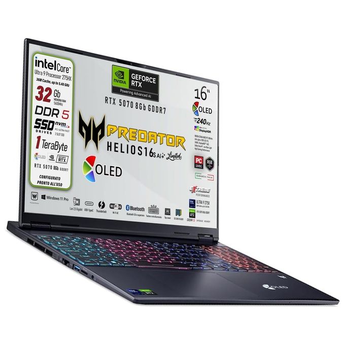 Acer NHQZEET001 Predator Helios Neo 16S AI notebook gaming 16 OLED WQXGA Intel Core Ultra 9 275HX RTX 5060 colore Nero