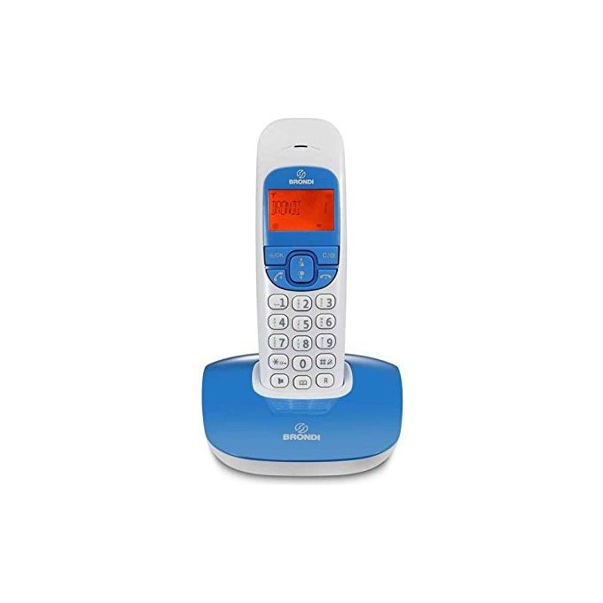 Brondi 10273211 Nice Telefono Cordless DECT GAP Vivavoce Rubrica 20 Memorie Sveglia Identificatore Chiamata colore Bianco Blu