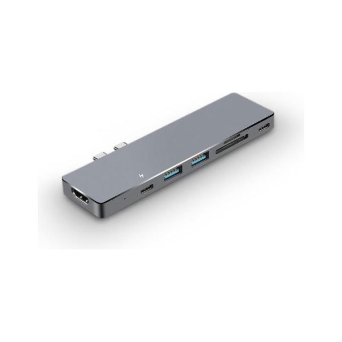 Nilox NLX-2TC-HUBAPP Docking Station 7 in 1 USB-C 3.1 Thunderbolt 3 HDMI 4K 2 USB 3.0 Lettore SD microSD colore Silver