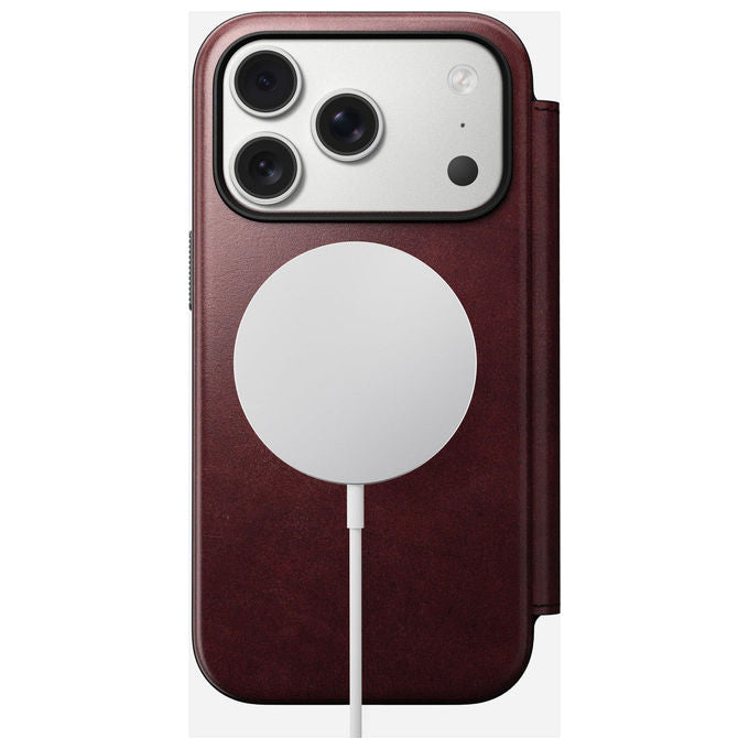 Nomad NM011833858 Modern Leather Folio Custodia a libro per iPhone 17 Pro con supporto MagSafe e porta carte colore Borgogna
