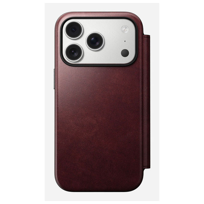 Nomad NM011833858 Modern Leather Folio Custodia a libro per iPhone 17 Pro con supporto MagSafe e porta carte colore Borgogna