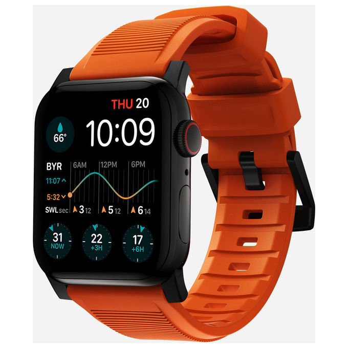 Nomad NM01217985 Rugged Band Acciaio inossidabile Gomma FKM Impermeabile per Apple Watch 42 44 45 46 49mm colore Arancione Nero