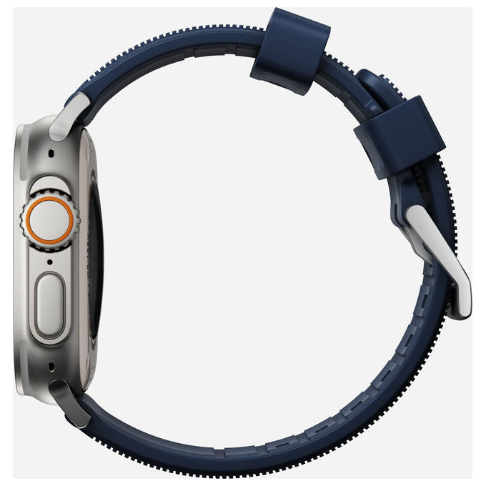 Nomad NM01296485 Rugged Cinturino per Apple Watch 42mm 44mm 45mm 49mm SE Ultra Ultra2 in Gomma FKM Fibbia Acciaio Inox colore Argento