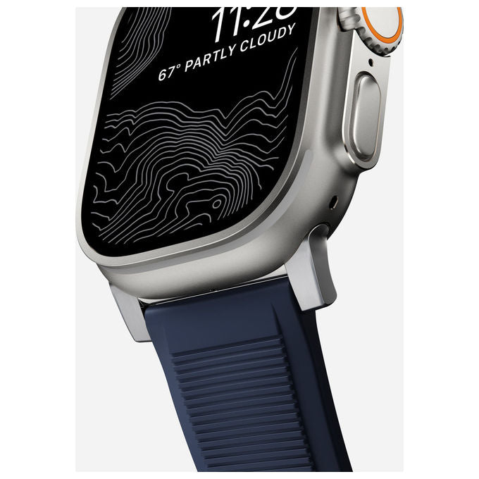 Nomad NM01296485 Rugged Cinturino per Apple Watch 42mm 44mm 45mm 49mm SE Ultra Ultra2 in Gomma FKM Fibbia Acciaio Inox colore Argento