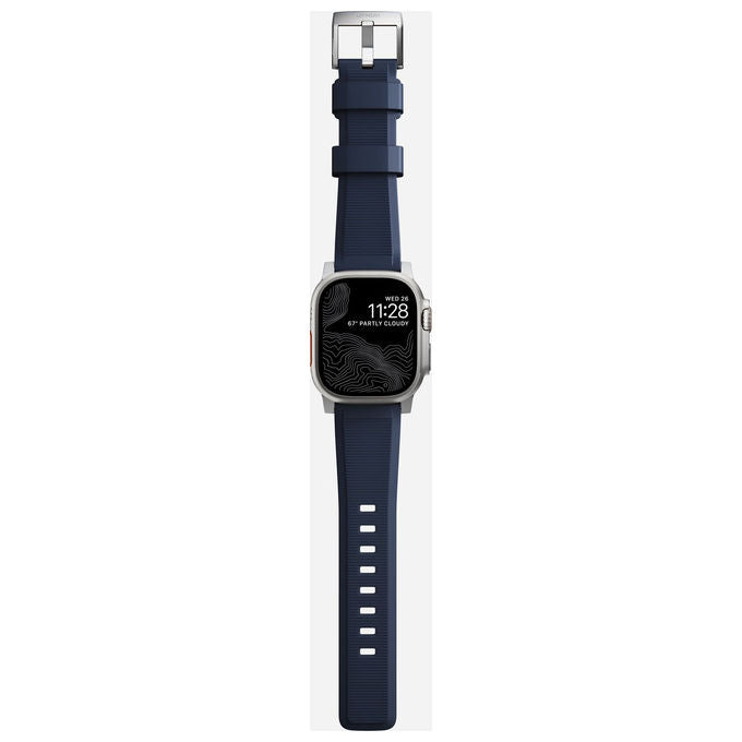 Nomad NM01296485 Rugged Cinturino per Apple Watch 42mm 44mm 45mm 49mm SE Ultra Ultra2 in Gomma FKM Fibbia Acciaio Inox colore Argento