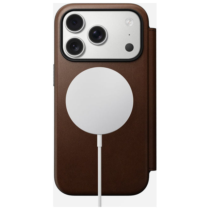 Nomad 0856504014186 Modern Leather Folio Custodia con Chiusura Magnetica e 3 Slot per Carte Compatibile con MagSafe e iPhone 17 Pro colore Marrone