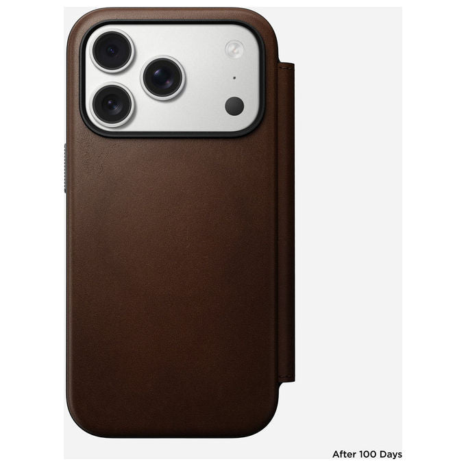 Nomad 0856504014186 Modern Leather Folio Custodia con Chiusura Magnetica e 3 Slot per Carte Compatibile con MagSafe e iPhone 17 Pro colore Marrone