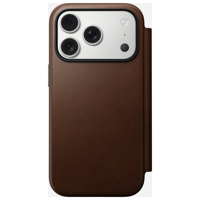 Nomad 0856504014186 Modern Leather Folio Custodia con Chiusura Magnetica e 3 Slot per Carte Compatibile con MagSafe e iPhone 17 Pro colore Marrone