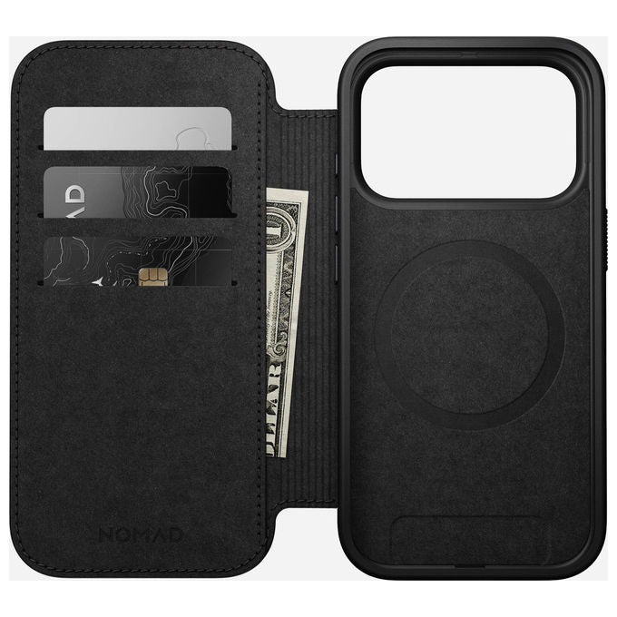 Nomad NM014193858 Modern Leather Folio Custodia a libro Compatibile iPhone 17 Pro con Carica Wireless e MagSafe colore Nero