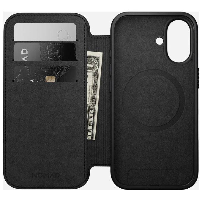 Nomad NM014216858 Modern Leather Folio Custodia a libro Compatibile con MagSafe Ricarica wireless 3 tasche per carte colore Nero