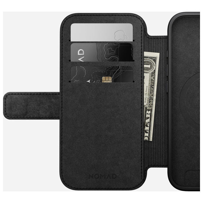 Nomad NM014216858 Modern Leather Folio Custodia a libro Compatibile con MagSafe Ricarica wireless 3 tasche per carte colore Nero