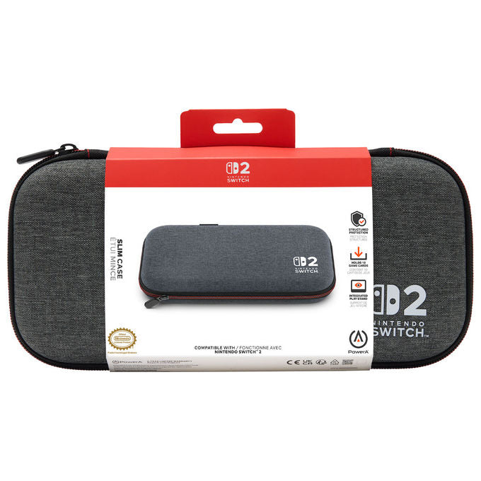 PowerA NSCS0528-01 Slim Case per Nintendo Switch 2 custodia protettiva con stand integrato e spazio per 10 schede di gioco colore Grigio brugo scuro