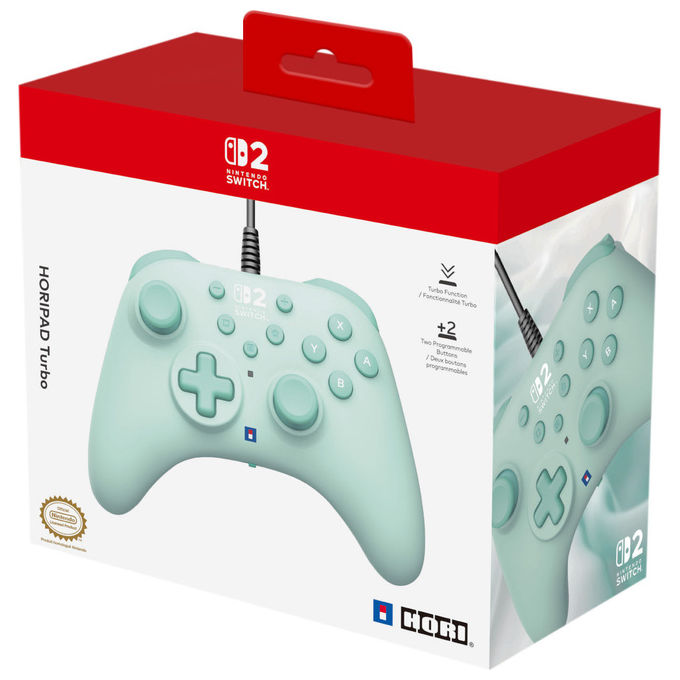 HORI Horipad Turbo controller cablato per Nintendo Switch 2 verde pulsanti posteriori programmabili funzione turbo licenza ufficiale Nintendo