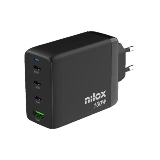 Nilox Caricatore USB-C GaN 100W 4 Porte + Cavo Nero