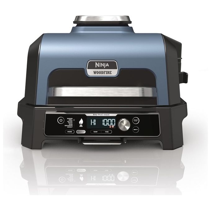 Ninja OG901EU Woodfire Pro Connect XL Barbecue Elettrico 7 in 1 Griglia Affumicatore Friggitrice ad Aria 1700W App Wi-Fi IPX4 colore Nero
